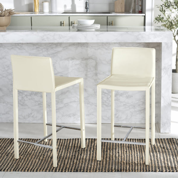 Safavieh JASON Contemporary 24" Counter Stools for Kitchen & Bar - Stylish Comfort with Minimalist Design White FOX2003A-SET2