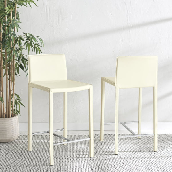 Safavieh JASON Contemporary 24" Counter Stools for Kitchen & Bar - Stylish Comfort with Minimalist Design White FOX2003A-SET2