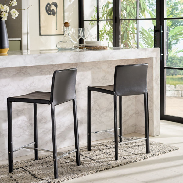 Safavieh JASON Contemporary 24" Counter Stools for Kitchen & Bar - Stylish Comfort with Minimalist Design Black FOX2003B-SET2