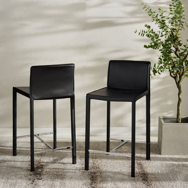 Safavieh JASON Contemporary 24" Counter Stools for Kitchen & Bar - Stylish Comfort with Minimalist Design Black FOX2003B-SET2