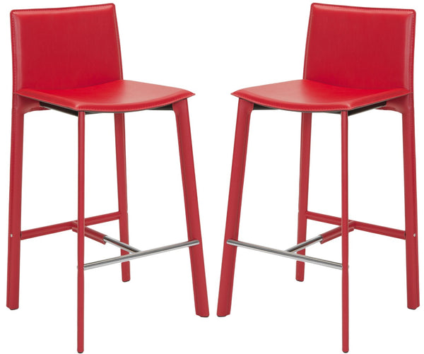 Safavieh JANET 30" Bar Stools - Vibrant Contemporary Seating for Kitchens, Bars, and Commercial Spaces Red FOX2004R-SET2