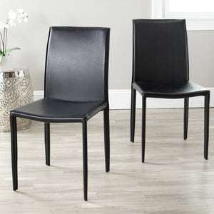 Safavieh KARNA KD Side Chairs - Contemporary Glossy Design for Modern Dining and Office Spaces, Easy Clean Black FOX2009B-SET2