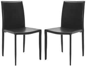 Safavieh KARNA KD Side Chairs - Contemporary Glossy Design for Modern Dining and Office Spaces, Easy Clean Black FOX2009B-SET2