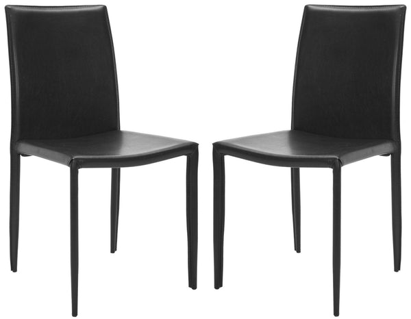Safavieh KARNA KD Side Chairs - Contemporary Glossy Design for Modern Dining and Office Spaces, Easy Clean Black FOX2009B-SET2
