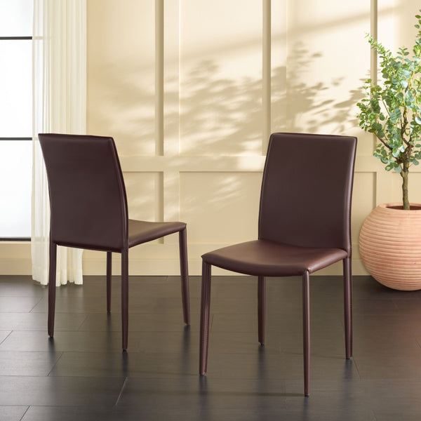 Safavieh KARNA KD Side Chairs - Stylish, Durable Metal Framed Seating with Soft Upholstery for Modern Spaces Brown FOX2009H-SET2