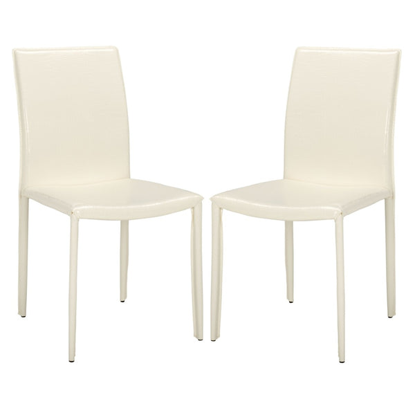 Safavieh KARNA KD Side Chairs - Stylish, Durable Metal Framed Seating with Soft Upholstery for Modern Spaces White / Crocodile FOX2009P-SET2