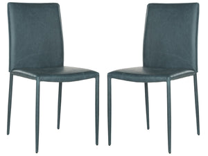 Safavieh KARNA KD Side Chairs - Contemporary Glossy Design for Modern Dining and Office Spaces, Easy Clean Antique Teal FOX2009R-SET2