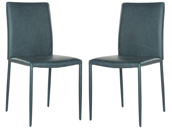 Safavieh KARNA KD Side Chairs - Contemporary Glossy Design for Modern Dining and Office Spaces, Easy Clean Antique Teal FOX2009R-SET2