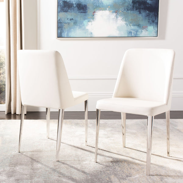 Safavieh BALTIC Side Chairs - Modern Design with Comfortable PU Upholstery for Stylish Dining and Living Spaces White FOX2012A-SET2