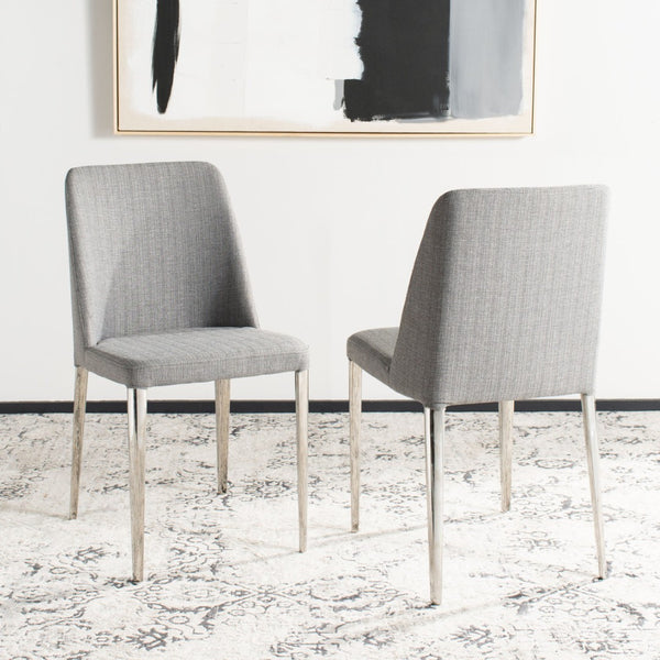 Safavieh BALTIC Grey Side Chairs - Modern PU Upholstered Dining Chairs with Metal Frame for Stylish Spaces FOX2012G-SET2