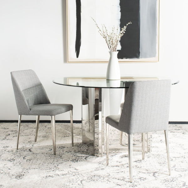 Safavieh BALTIC Grey Side Chairs - Modern PU Upholstered Dining Chairs with Metal Frame for Stylish Spaces FOX2012G-SET2