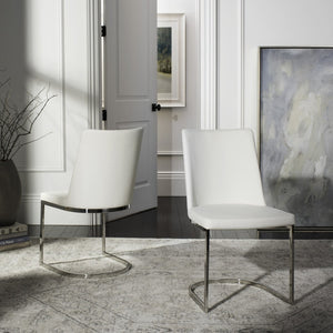 Safavieh PARKSTON Side Chairs – Contemporary Metal Frame with Soft Upholstery for Elegant Dining Comfort White FOX2013A-SET2