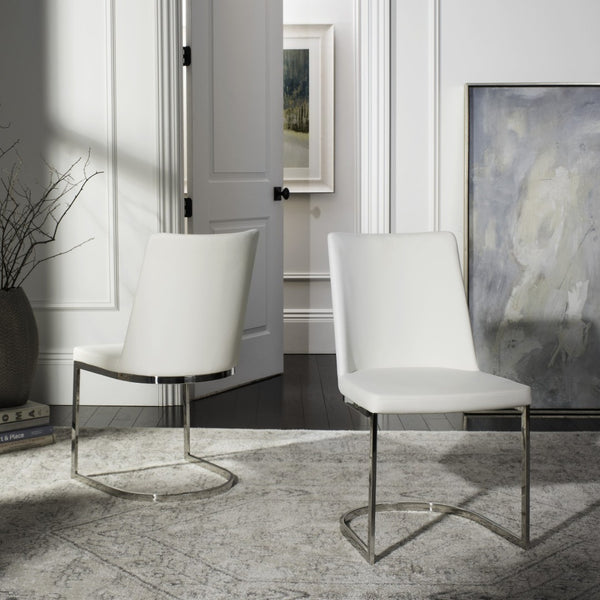 Safavieh PARKSTON Side Chairs – Contemporary Metal Frame with Soft Upholstery for Elegant Dining Comfort White FOX2013A-SET2