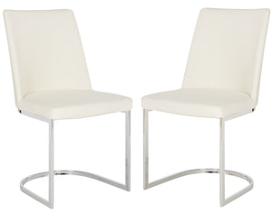 Safavieh PARKSTON Side Chairs – Contemporary Metal Frame with Soft Upholstery for Elegant Dining Comfort White FOX2013A-SET2
