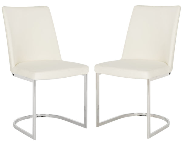 Safavieh PARKSTON Side Chairs – Contemporary Metal Frame with Soft Upholstery for Elegant Dining Comfort White FOX2013A-SET2