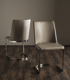 Safavieh PARKSTON Side Chairs – Contemporary Metal Frame with Soft Upholstery for Elegant Dining Comfort Taupe FOX2013E-SET2