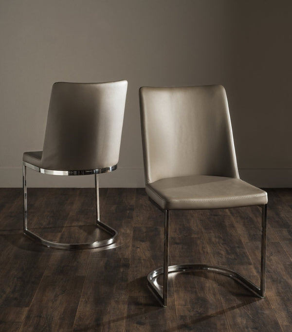 Safavieh PARKSTON Side Chairs – Contemporary Metal Frame with Soft Upholstery for Elegant Dining Comfort Taupe FOX2013E-SET2