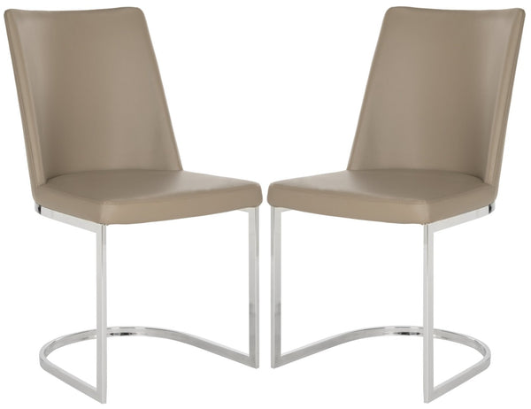 Safavieh PARKSTON Side Chairs – Contemporary Metal Frame with Soft Upholstery for Elegant Dining Comfort Taupe FOX2013E-SET2