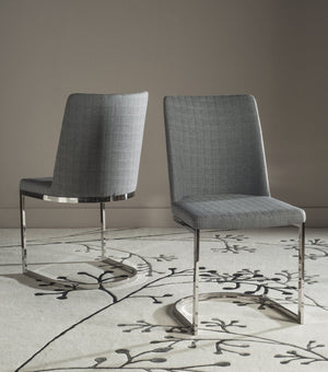 Safavieh PARKSTON Side Chairs – Contemporary Metal Frame with Soft Upholstery for Elegant Dining Comfort Grey FOX2013G-SET2