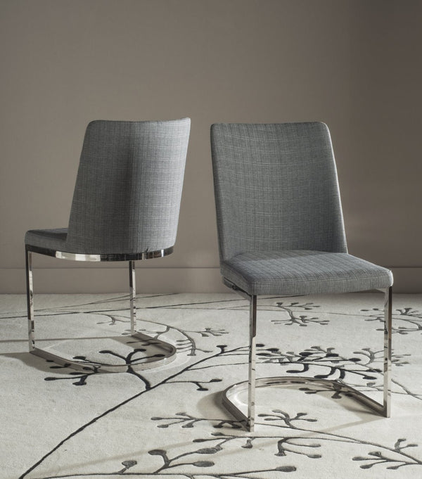 Safavieh PARKSTON Side Chairs – Contemporary Metal Frame with Soft Upholstery for Elegant Dining Comfort Grey FOX2013G-SET2