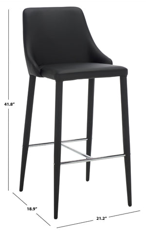 Safavieh Summerset Bar Stool - Contemporary Urban Style With Pu Leather Comfort For Modern Kitchen Spaces Black FOX2016B