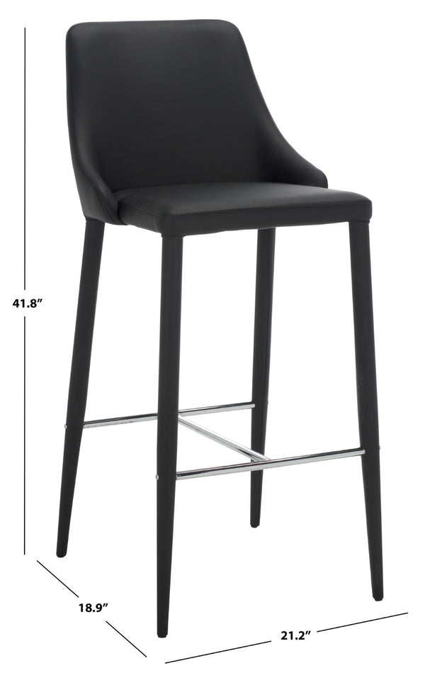Safavieh Summerset Bar Stool - Contemporary Urban Style With Pu Leather Comfort For Modern Kitchen Spaces Black FOX2016B