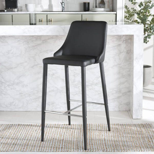 Safavieh Summerset Bar Stool - Contemporary Urban Style With Pu Leather Comfort For Modern Kitchen Spaces Black FOX2016B