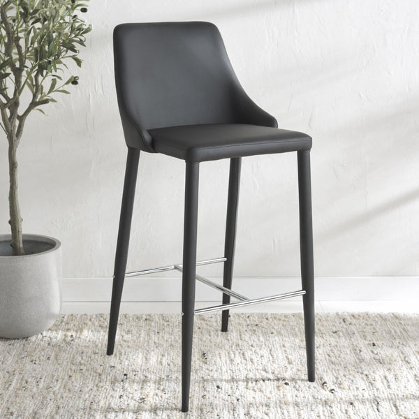 Safavieh Summerset Bar Stool - Contemporary Urban Style With Pu Leather Comfort For Modern Kitchen Spaces Black FOX2016B