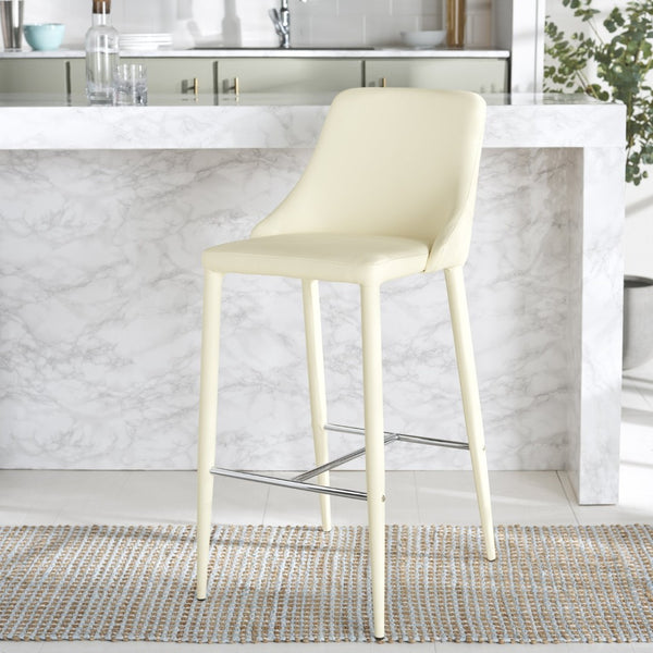 Safavieh Summerset Bar Stool - Contemporary Urban Style With Pu Leather Comfort For Modern Kitchen Spaces Butter Cream FOX2016C