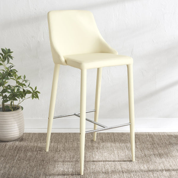 Safavieh Summerset Bar Stool - Contemporary Urban Style With Pu Leather Comfort For Modern Kitchen Spaces Butter Cream FOX2016C