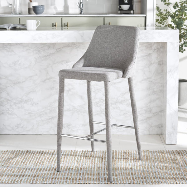 Safavieh Summerset Bar Stool - Contemporary Urban Style With Pu Leather Comfort For Modern Kitchen Spaces Grey Linen FOX2016G