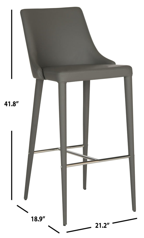 Safavieh Summerset Bar Stool - Contemporary Urban Style With Pu Leather Comfort For Modern Kitchen Spaces Grey FOX2016H