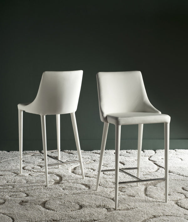 Safavieh SUMMERSET Counter Stools - Modern Minimalist Design for Stylish Kitchen and Bar Seating Solutions White FOX2017A-SET2