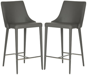 Safavieh SUMMERSET Counter Stools in Grey - Modern Minimalist Design with Comfortable PU Upholstery FOX2017H-SET2