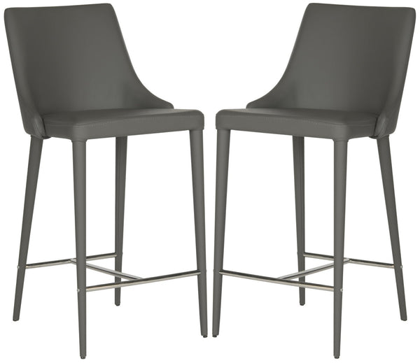 Safavieh SUMMERSET Counter Stools in Grey - Modern Minimalist Design with Comfortable PU Upholstery FOX2017H-SET2