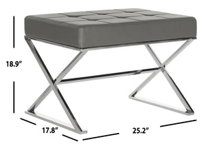 Safavieh Micha Ottoman - Modern Bauhaus-Inspired Design For Versatile Living Spaces, Luxury Comfort & Style Grey/Chrome FOX2022B