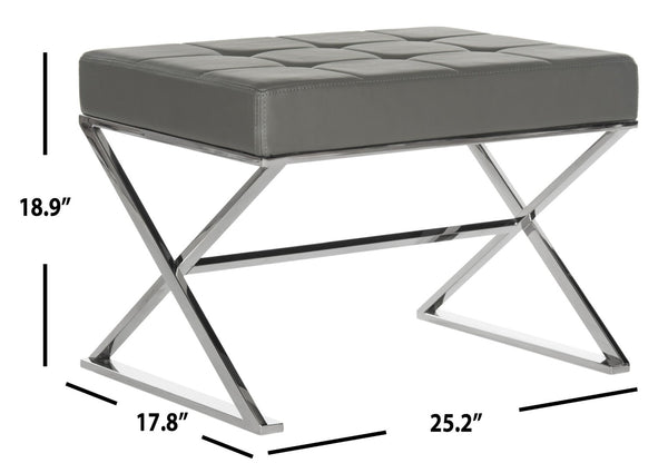 Safavieh Micha Ottoman - Modern Bauhaus-Inspired Design For Versatile Living Spaces, Luxury Comfort & Style Grey/Chrome FOX2022B