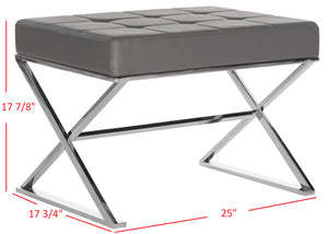 Safavieh Micha Ottoman - Modern Bauhaus-Inspired Design For Versatile Living Spaces, Luxury Comfort & Style Grey/Chrome FOX2022B