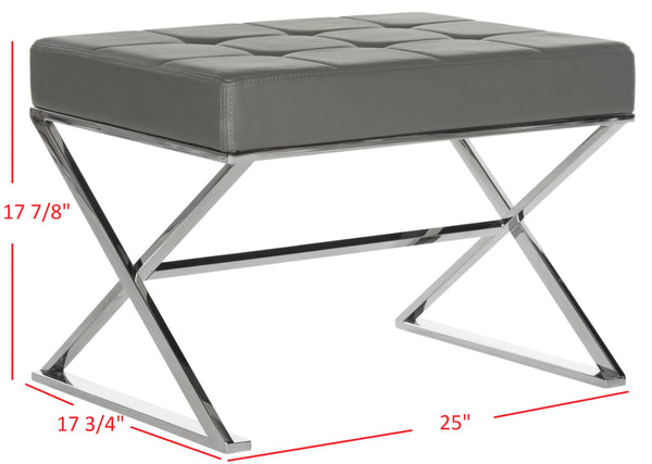 Safavieh Micha Ottoman - Modern Bauhaus-Inspired Design For Versatile Living Spaces, Luxury Comfort & Style Grey/Chrome FOX2022B