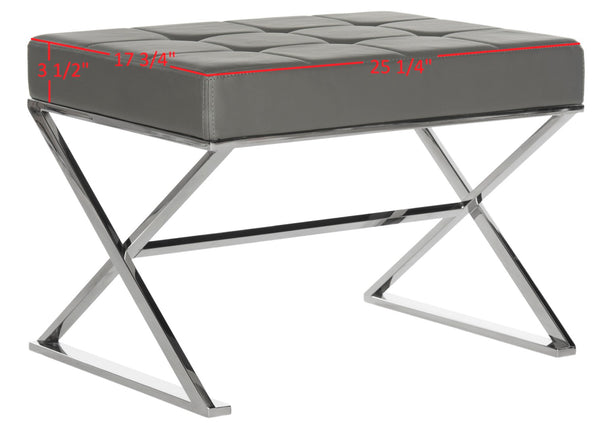 Safavieh Micha Ottoman - Modern Bauhaus-Inspired Design For Versatile Living Spaces, Luxury Comfort & Style Grey/Chrome FOX2022B