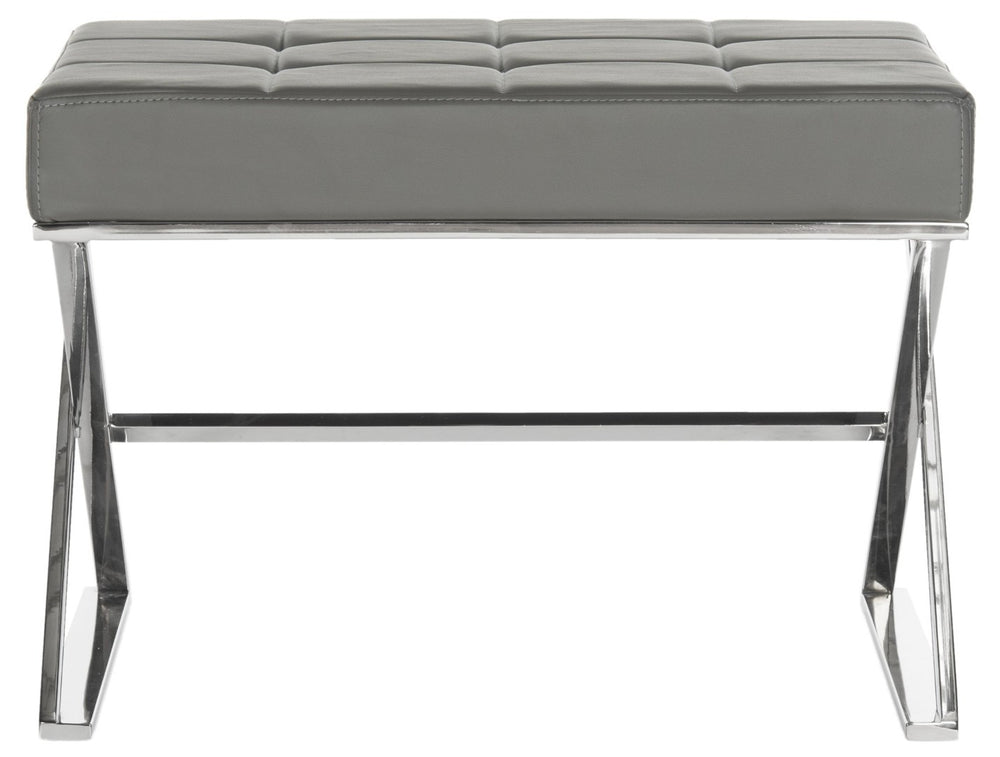 Safavieh Micha Ottoman - Modern Bauhaus-Inspired Design For Versatile Living Spaces, Luxury Comfort & Style Grey/Chrome FOX2022B