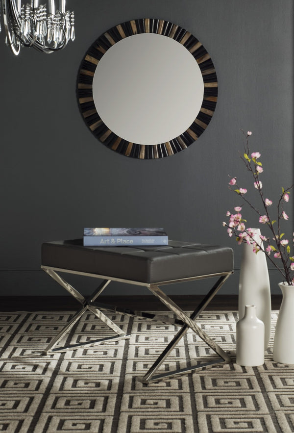 Safavieh Micha Ottoman - Modern Bauhaus-Inspired Design For Versatile Living Spaces, Luxury Comfort & Style Grey/Chrome FOX2022B