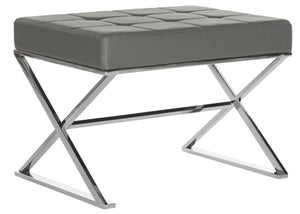 Safavieh Micha Ottoman - Modern Bauhaus-Inspired Design For Versatile Living Spaces, Luxury Comfort & Style Grey/Chrome FOX2022B