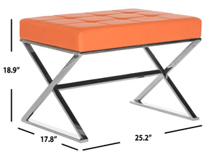 Safavieh Micha Ottoman - Modern Bauhaus-Inspired Design For Versatile Living Spaces, Luxury Comfort & Style Orange/Chrome FOX2022C
