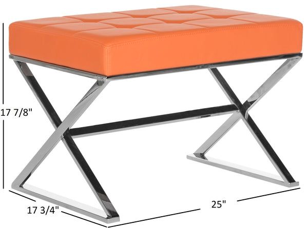 Safavieh Micha Ottoman - Modern Bauhaus-Inspired Design For Versatile Living Spaces, Luxury Comfort & Style Orange/Chrome FOX2022C