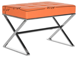 Safavieh Micha Ottoman - Modern Bauhaus-Inspired Design For Versatile Living Spaces, Luxury Comfort & Style Orange/Chrome FOX2022C