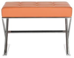 Safavieh Micha Ottoman - Modern Bauhaus-Inspired Design For Versatile Living Spaces, Luxury Comfort & Style Orange/Chrome FOX2022C