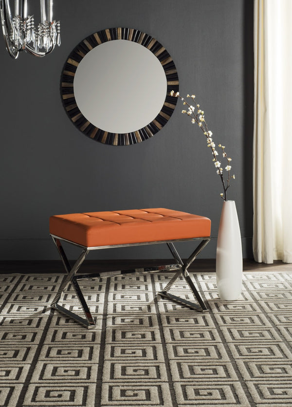 Safavieh Micha Ottoman - Modern Bauhaus-Inspired Design For Versatile Living Spaces, Luxury Comfort & Style Orange/Chrome FOX2022C