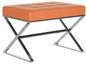 Safavieh Micha Ottoman - Modern Bauhaus-Inspired Design For Versatile Living Spaces, Luxury Comfort & Style Orange/Chrome FOX2022C