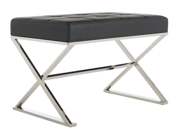 Safavieh Micha Ottoman - Modern Bauhaus-Inspired Design For Versatile Living Spaces, Luxury Comfort & Style Black/Chrome FOX2022D